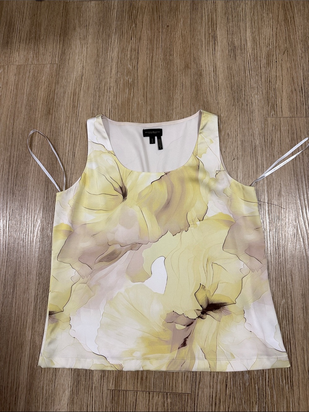 New Donna Karan Yellow & White Floral Scoop Neck Camisole M